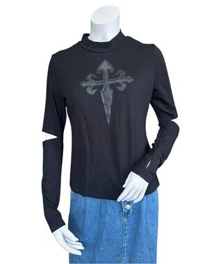 Killstar “Laverne” Gothic Black Faux Layered Cut Out Elbow Top Size Large